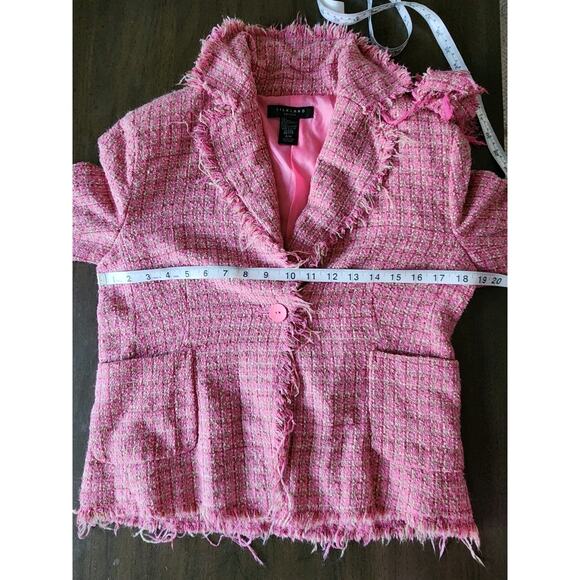 Silkland Pink Silk Tweed Blazer Raw Edge Jacket Women's size PM Career Old money - Picture 5 of 6